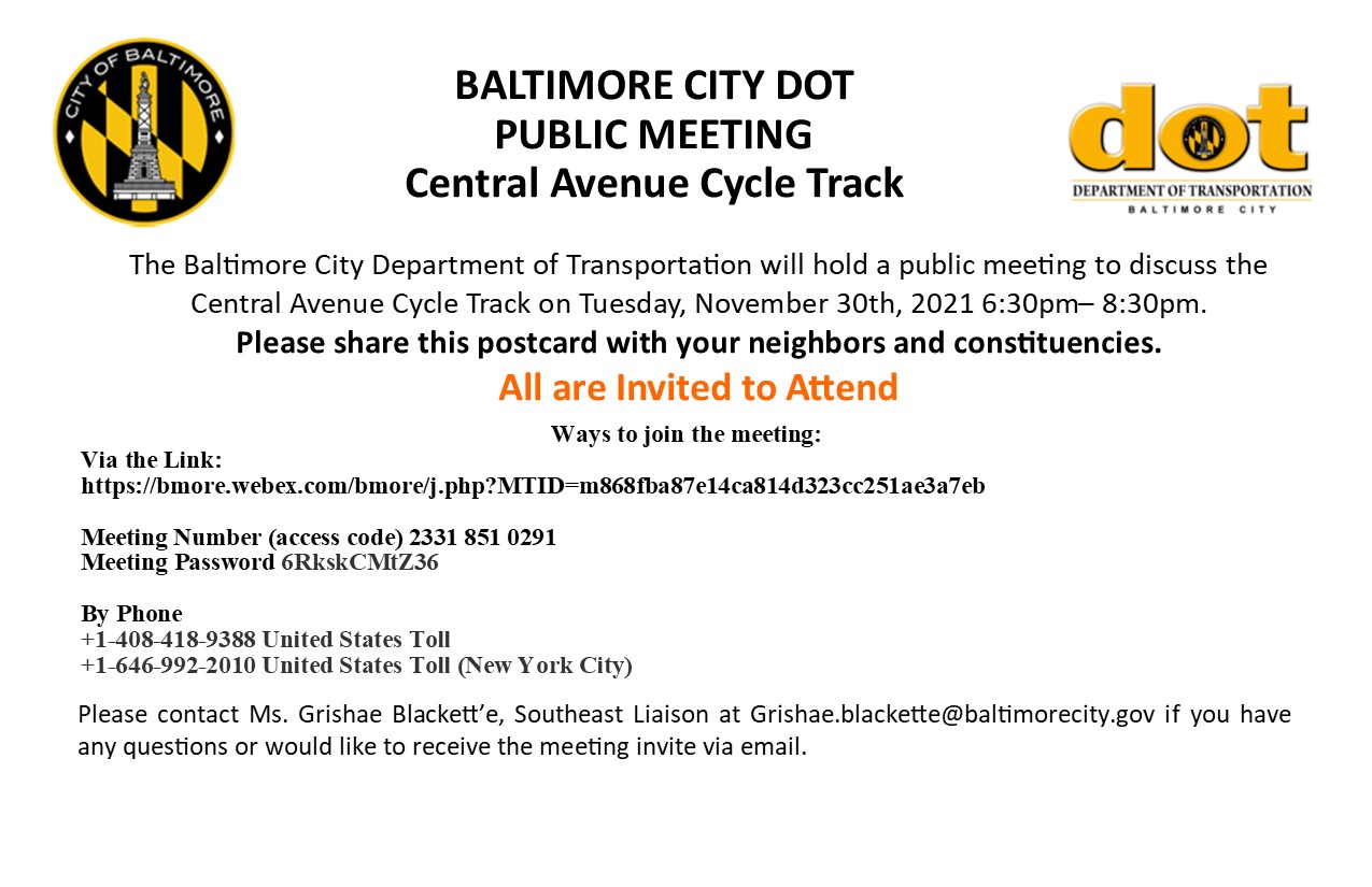 Central Avenue Cycle Track Public Meeting to be held virtually on November 30, 2021